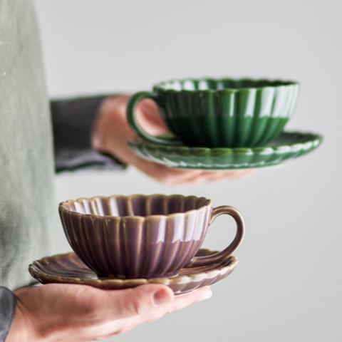 Latina Tasse avec soucoupe, Violet, Grès