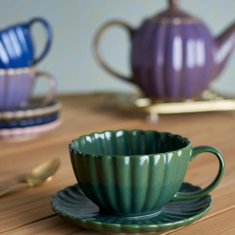 Latina Tasse avec soucoupe, Verte, Grès