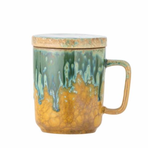 Yuma Mug w/Lid and Strainer, Multi, Stoneware