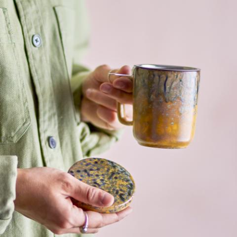 Yuma Tasse avec couvercle et passoire à thé, Multicolore, Grès