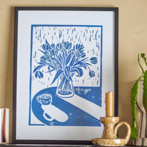 Tulips Illustration mit Rahmen, Blau, Kiefer