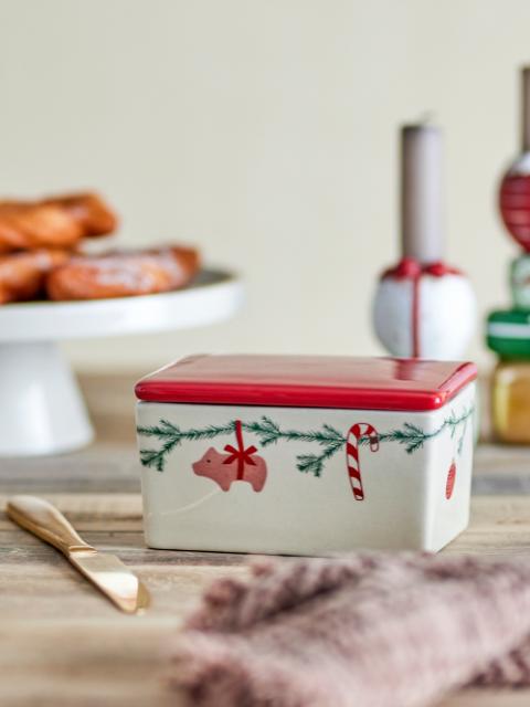 Yule Butter Box, Red, Stoneware
