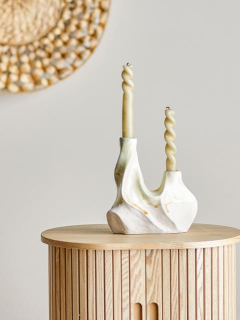 Wavy Bougeoir, Blanc, Grès