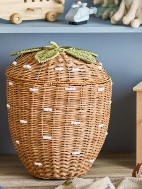 Pelino Korb mit Deckel, Braun, Rattan