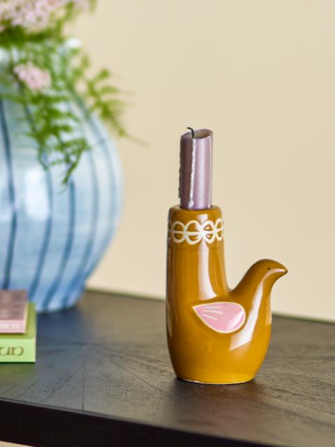 Trudy Candle Holder, Brown, Stoneware