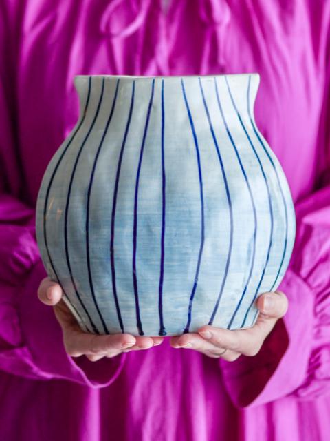 Esra Vase, Blue, Stoneware