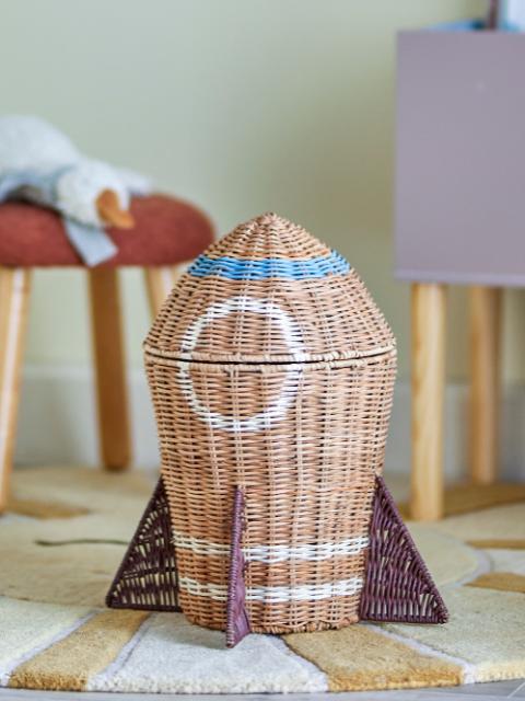 Space Basket w/Lid, Nature, Rattan
