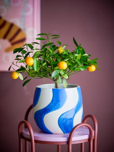 Romy Pot de fleurs, Bleu, Grès