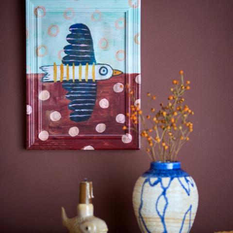 Brett birdy Illustration avec cadre, Multicolore, Bois de sapin