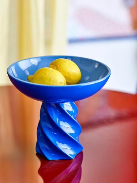 Riley Pedestal Bowl, Blue, Stoneware