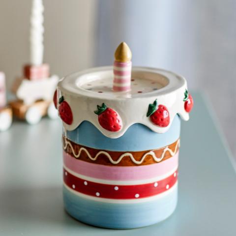 Milkya Jar w/Lid, Multi, Stoneware