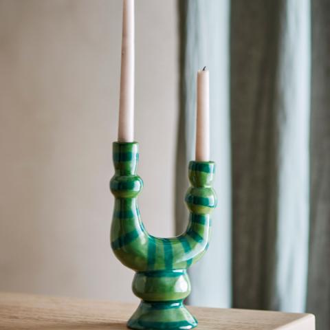 Salandy Candle Holder, Green, Stoneware