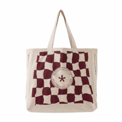 Check Shopping Bag, Red, Cotton