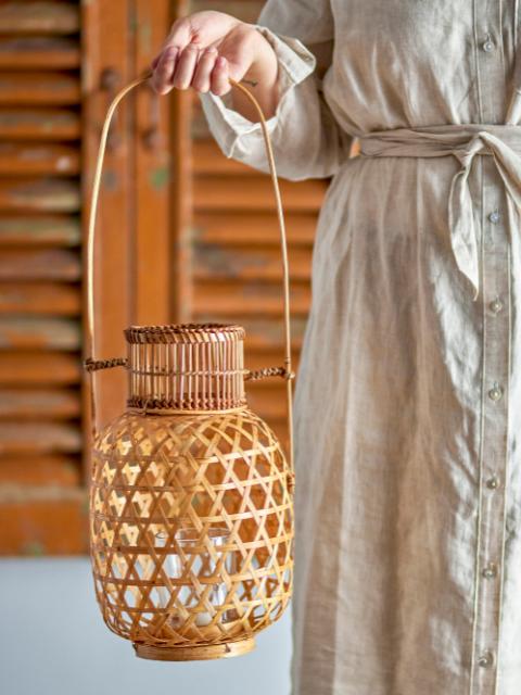 Lerka Lantern w/Glass, Nature, Bamboo