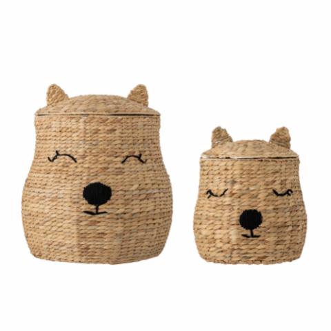 Berny Basket w/Lid, Nature, Water Hyacinth