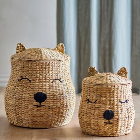 Berny Basket w/Lid, Nature, Water Hyacinth
