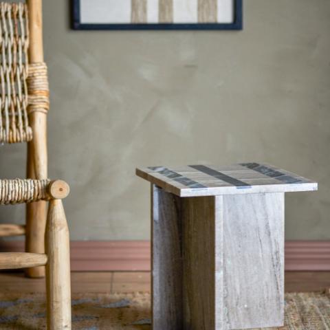 Clea Side Table, Brown, Marble