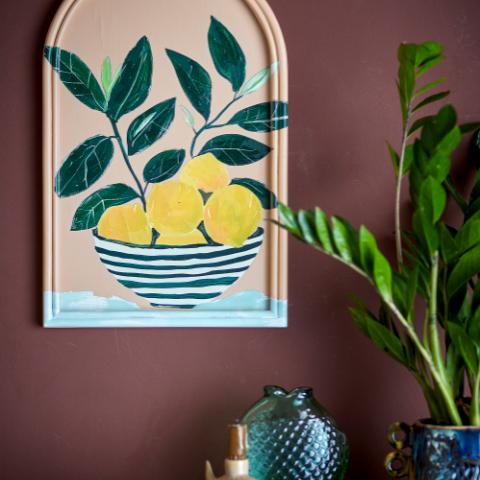 Limone Illustration mit Rahmen, Bunt, MDF