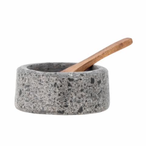 Ghizelle Salt Jar w/Spoon, Grey, Stone