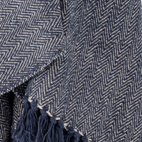 Herringbone Throw, Blue, Recycled Cotton