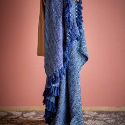 Herringbone Plaid, Bleu, Coton recyclé