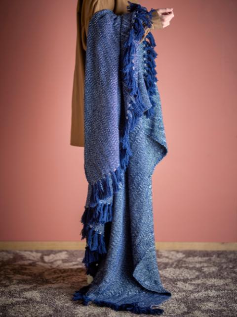 Herringbone Throw, Blue, Recycled Cotton