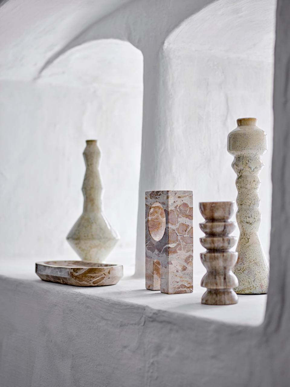 Tasya Teelichthalter, Beige, Marmor
