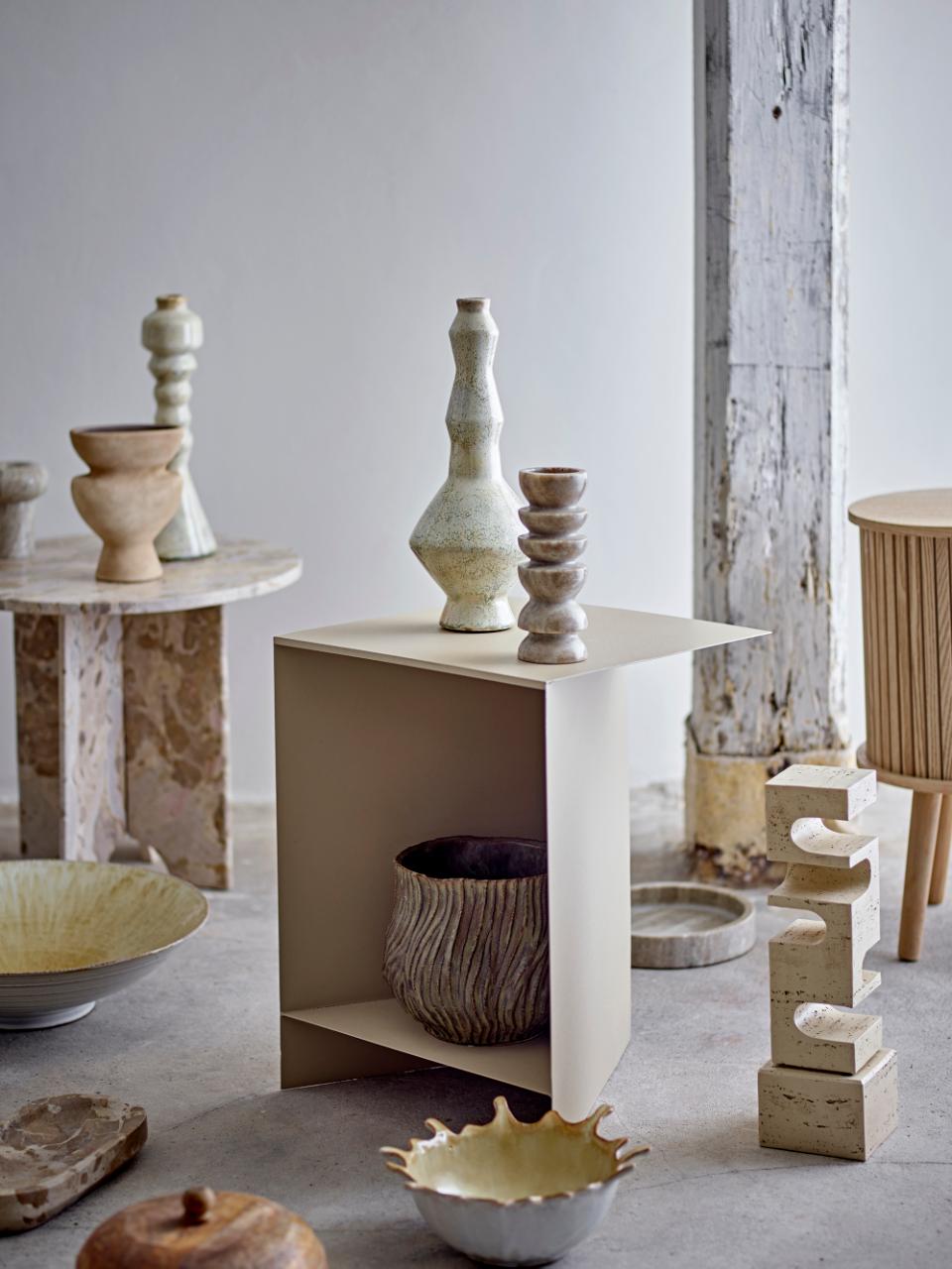Tasya Teelichthalter, Beige, Marmor