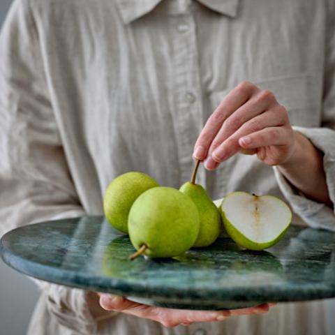 Nuni Fad på drejefod, Grøn, Marmor