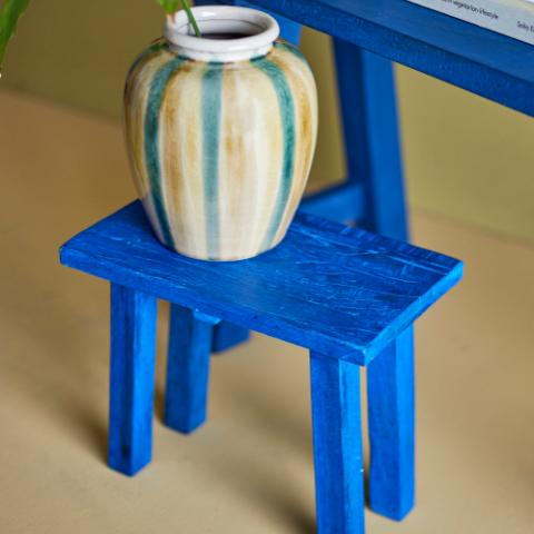Porir Pedestal, Blue, Reclaimed Wood