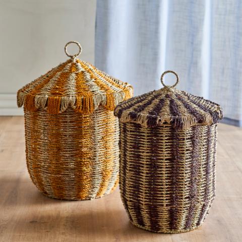 Cikkeline Basket w/Lid, Multi, Seagrass