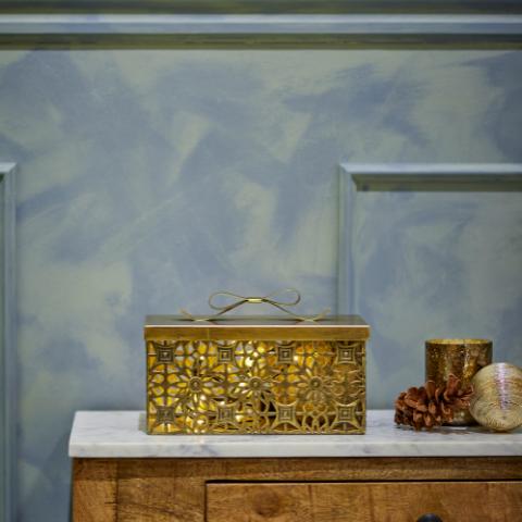 Gretl Box w/Lid, Gold, Metal