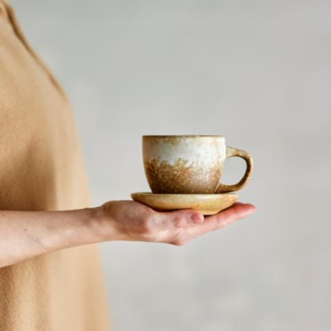 Brenta Tasse avec soucoupe, Nature, Grès