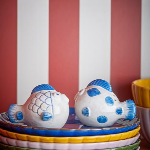 Fugu Ensemble de sel et poivre, Bleu, Grès