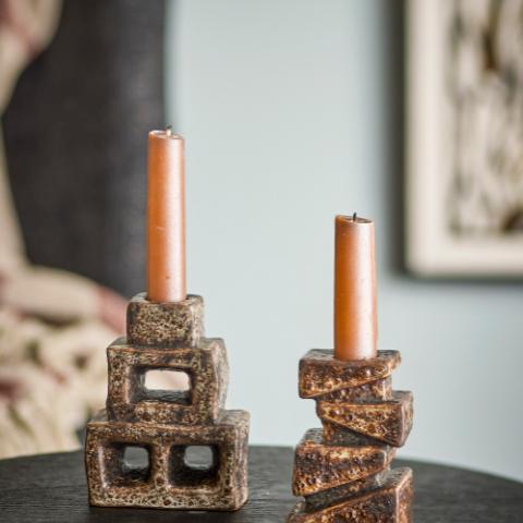 Hale Candle Holder, Brown, Stoneware