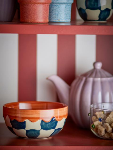 Check Bowl, Blue, Stoneware
