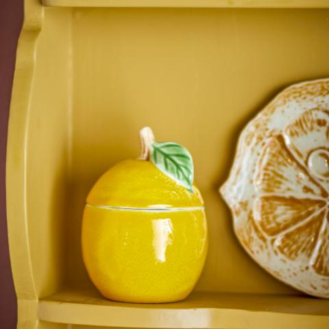 Limone Gefäß mit Deckel, Gelb, Steingut