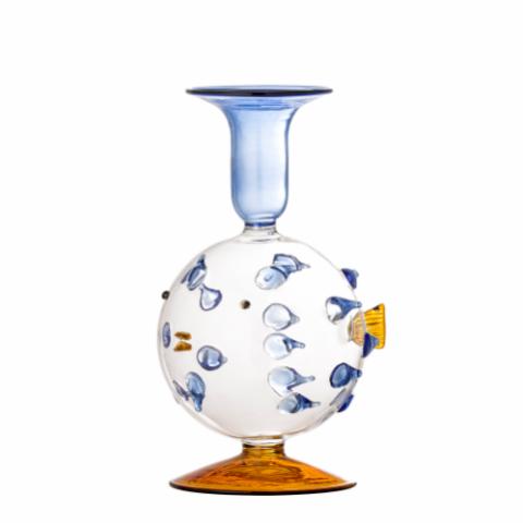 Phila Candle Holder, Blue, Glass