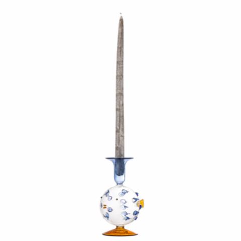 Phila Candle Holder, Blue, Glass
