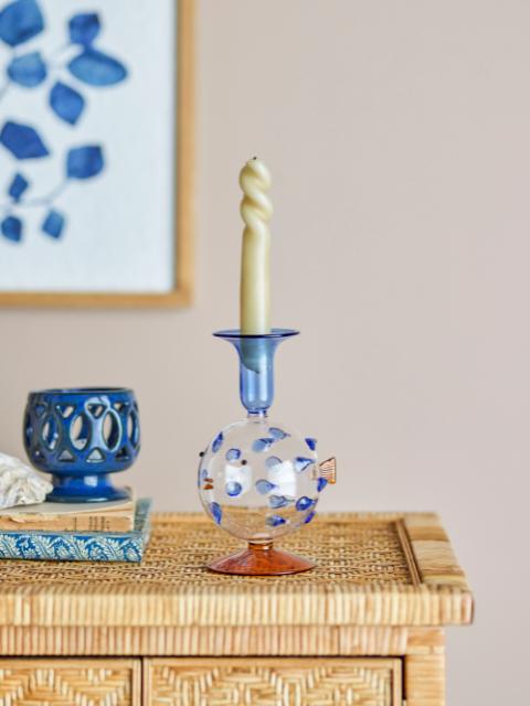 Phila Candle Holder, Blue, Glass