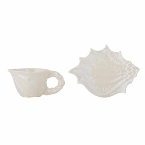 Shellie Cup w/Saucer, White, Stoneware