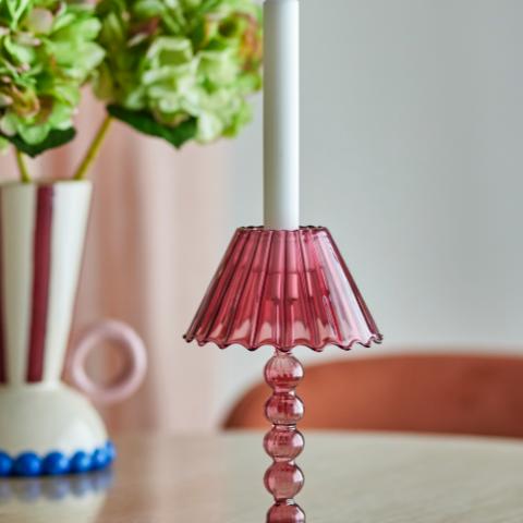 Cisco Fyrfadsstage, Rød, Glas