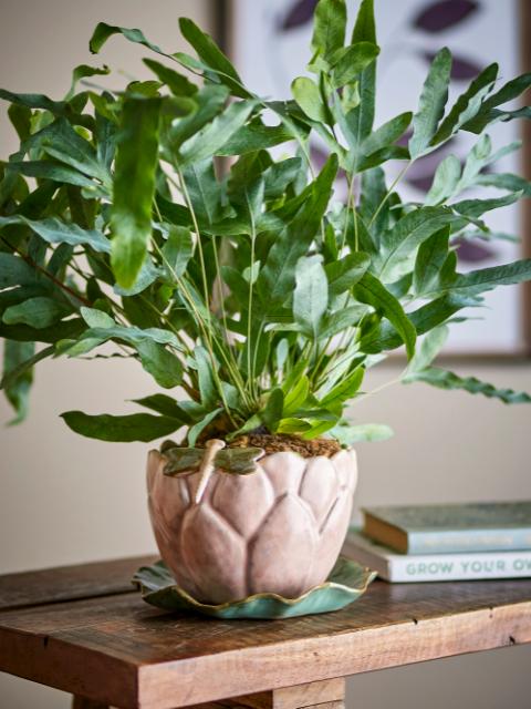 Jaylee Flowerpot w/Saucer, Rose, Stoneware