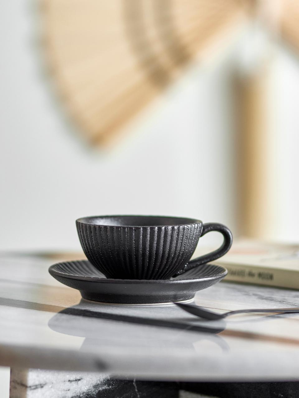 Neri Cappuccinotasse mit Untertasse, Schwarz, Steingut