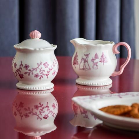 Wonderland Pot à lait & sucrier, Rose, Grès
