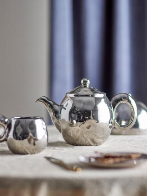Shine Teapot w/Teastrainer, Silver, Stoneware