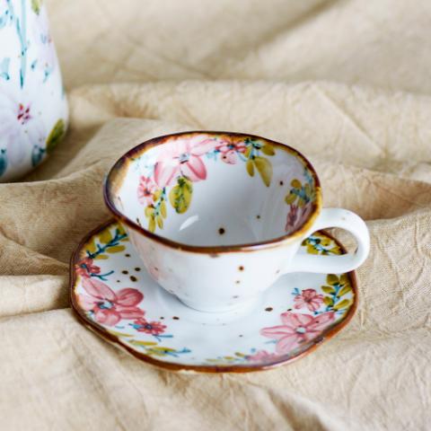 Savina Tasse avec soucoupe, Multicolore, Grès