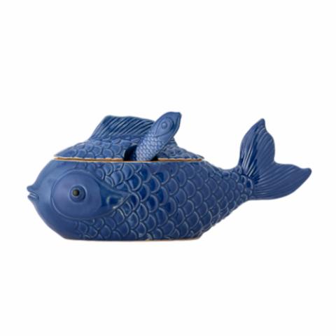 Hiro Jar w/Lid & Spoon, Blue, Stoneware