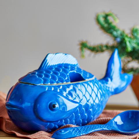 Hiro Jar w/Lid & Spoon, Blue, Stoneware