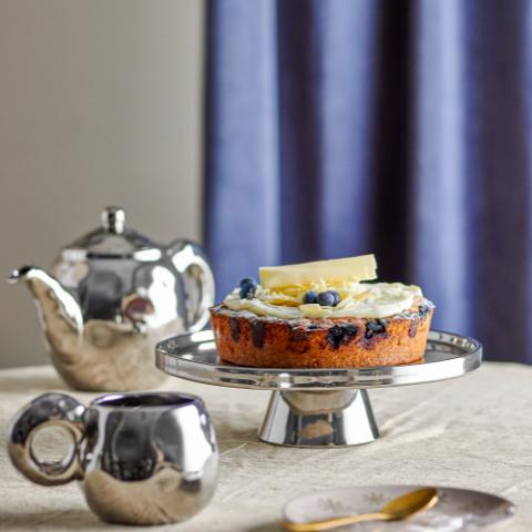 Shine Cake Tray, Silver, Stoneware